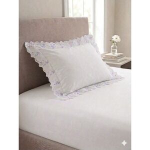 VTG Cannon Royal‎ Family Supreme Touch 250 Blue Floral Eyelet Pillowcase USA